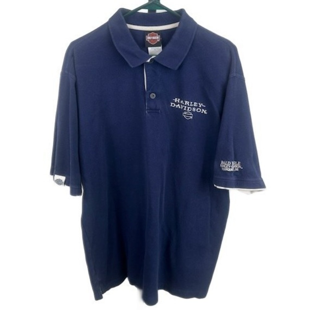 Harley-Davidson Polo Men's Size Large Navy Blue Bald Eagle Marquette Michigan